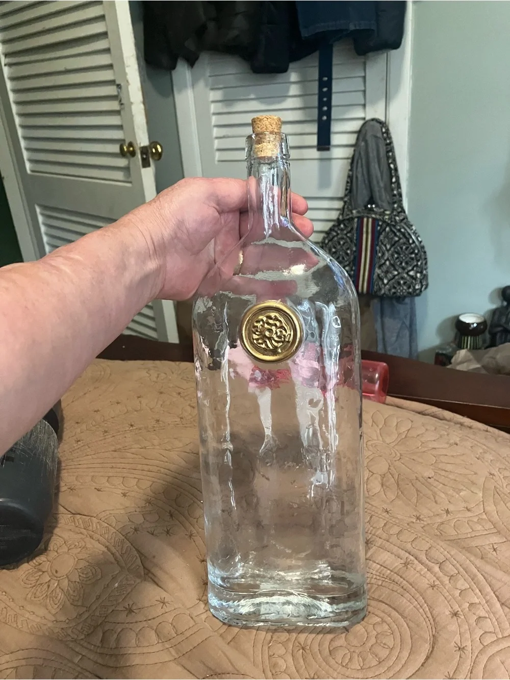 NWT Pier 1 Clear Glass Bottle Resembling Vintage Whiskey Decanters